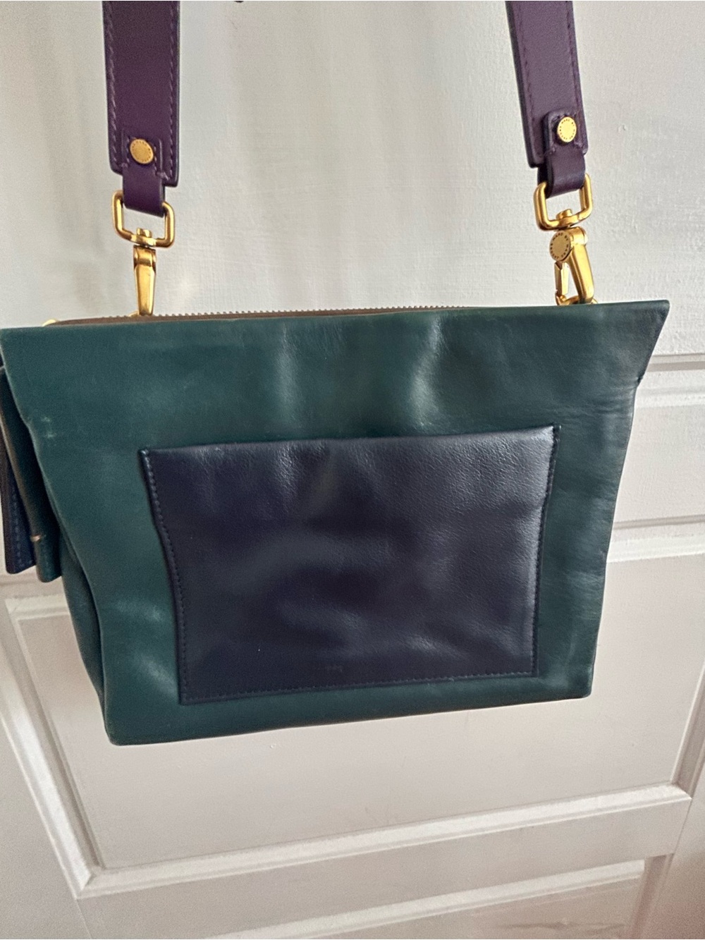 Marc by Marc Jacobs Colorblock Leather Crossbody Bag Teal Navy Purple - Picture 7 of 15